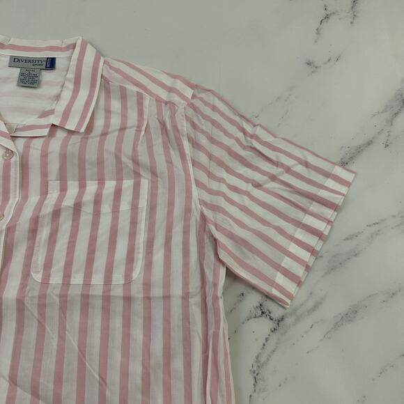 Diversity Womens Vintage 90s Button Up Shirt Size L P Pink White Stripe Boxy Fit - Picture 3 of 11